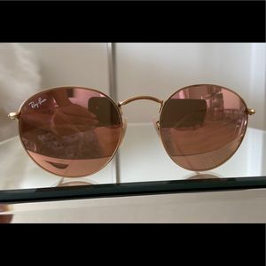 Ray-Ban Mirrored Round Metal Sunglasses Gold/Pink